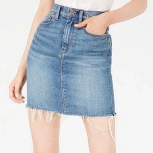 Hudson Lulu Frayed Edge Slit Pencil Mini Skirt in Vroom Wash Denim